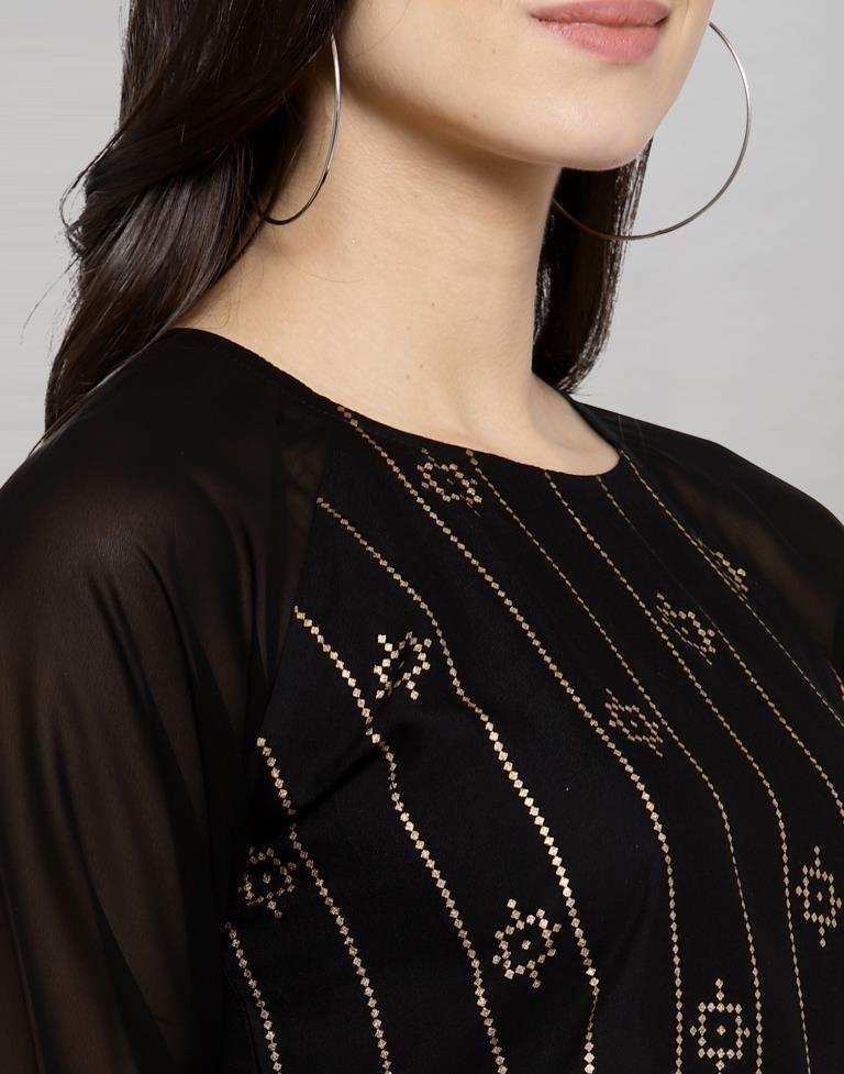 Black Coloured Rayon- Georgette Foil Printed Top | Sudathi