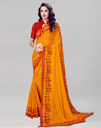 Turmeric Yellow Coloured Chiffon Printed Saree | Sudathi