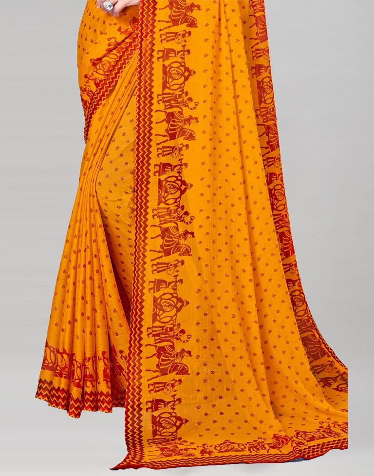 Turmeric Yellow Coloured Chiffon Printed Saree | Sudathi