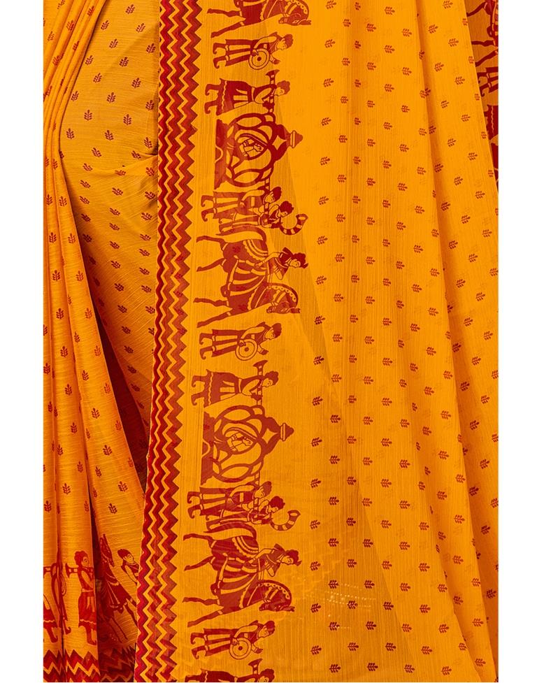 Turmeric Yellow Coloured Chiffon Printed Saree | Sudathi