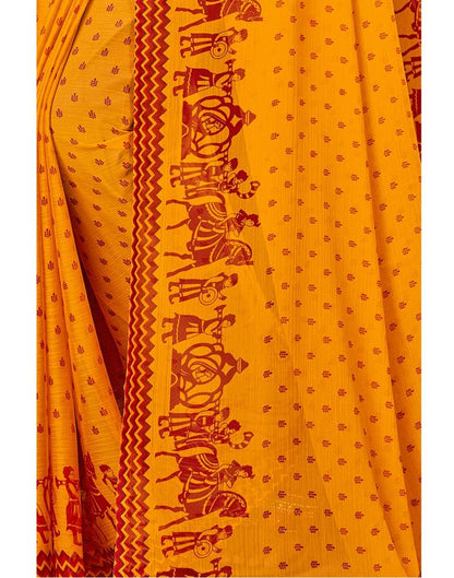 Turmeric Yellow Coloured Chiffon Printed Saree | Sudathi