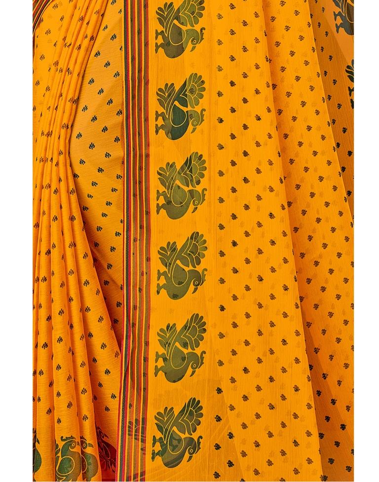 Turmeric Yellow Coloured Chiffon Printed Saree | Sudathi
