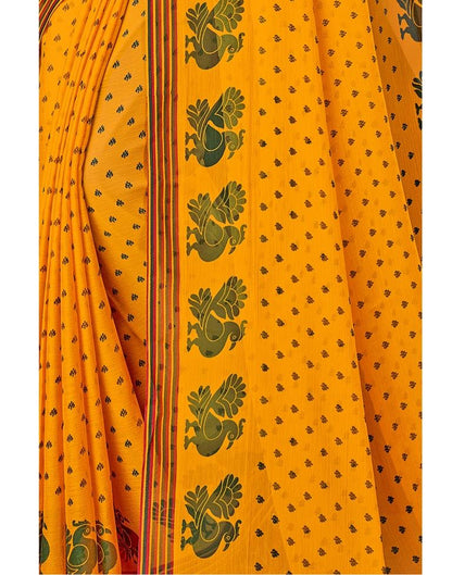 Turmeric Yellow Coloured Chiffon Printed Saree | Sudathi