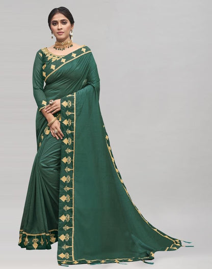 Rama Green Coloured Poly Silk Embroidered Partywear Saree | Sudathi