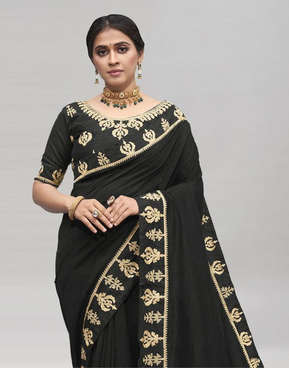 Black Coloured Poly Silk Embroidered Partywear Saree | Sudathi