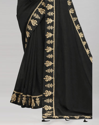 Black Coloured Poly Silk Embroidered Partywear Saree | Sudathi