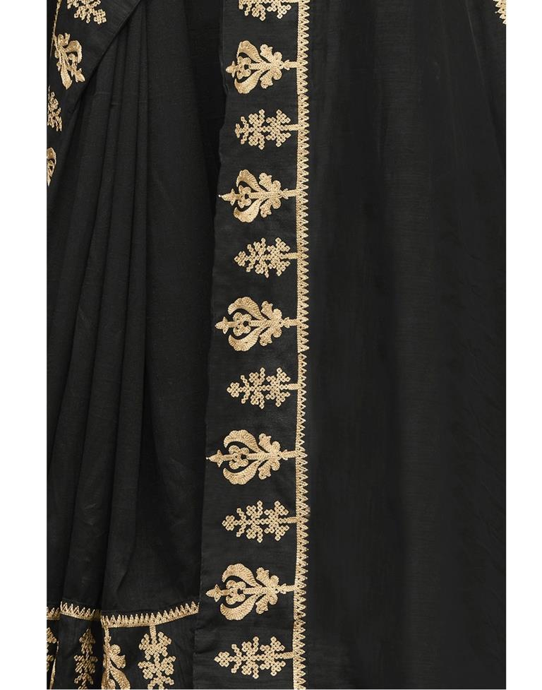 Black Coloured Poly Silk Embroidered Partywear Saree | Sudathi