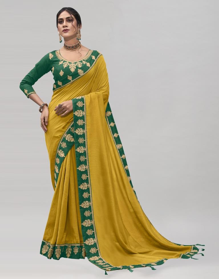 Mustard Yellow Coloured Poly Silk Embroidered Partywear Saree | Sudathi