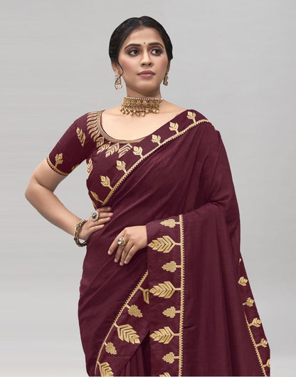 Beet Red Coloured Poly Silk Embroidered Partywear Saree | Sudathi