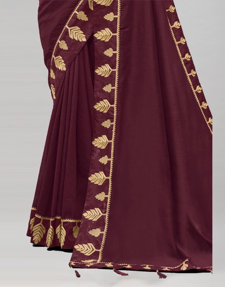 Beet Red Coloured Poly Silk Embroidered Partywear Saree | Sudathi