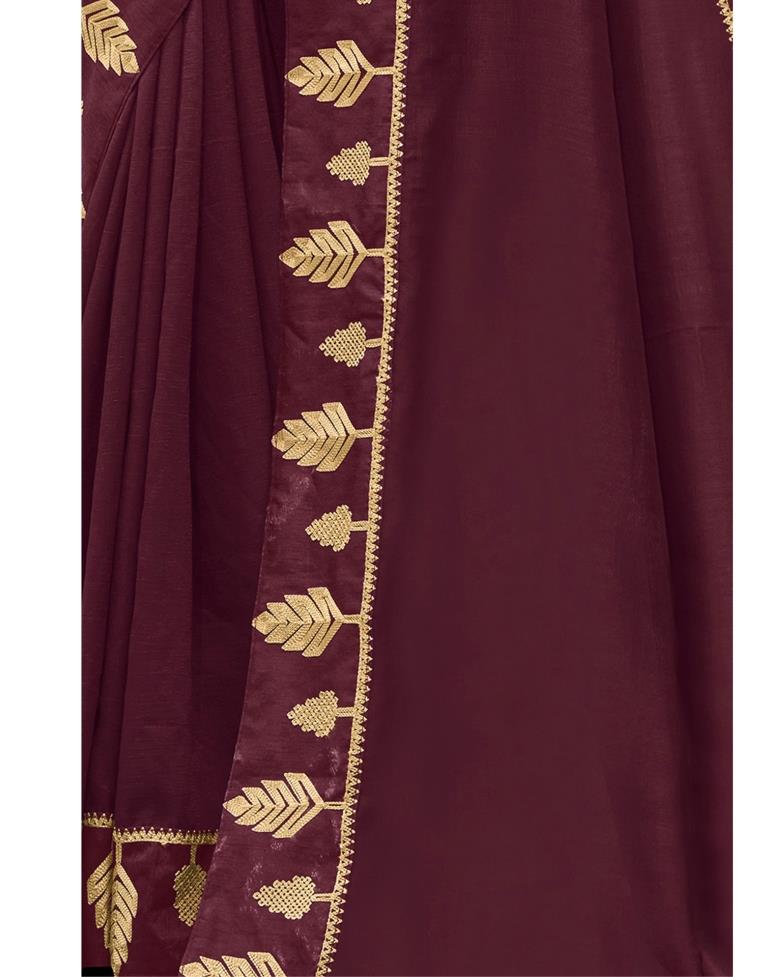 Beet Red Coloured Poly Silk Embroidered Partywear Saree | Sudathi