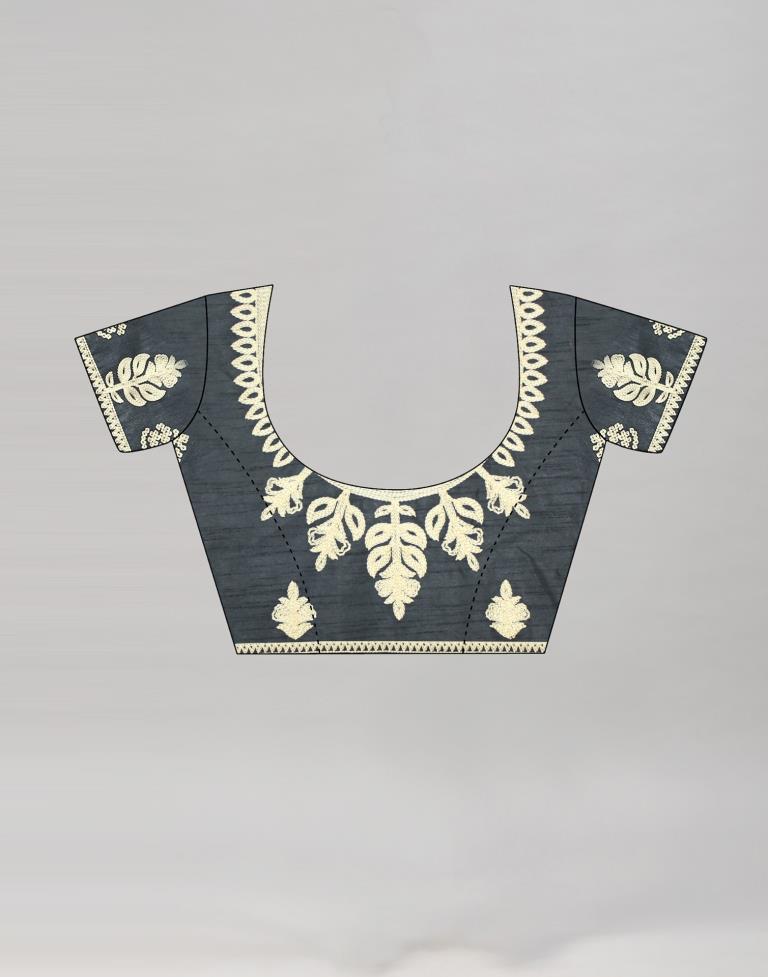 Dark Grey Coloured Poly Silk Embroidered Partywear Saree | Sudathi