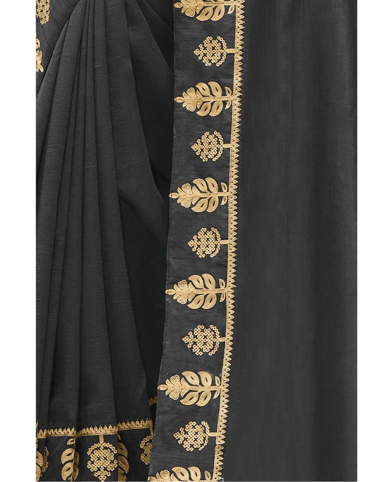 Dark Grey Coloured Poly Silk Embroidered Partywear Saree | Sudathi