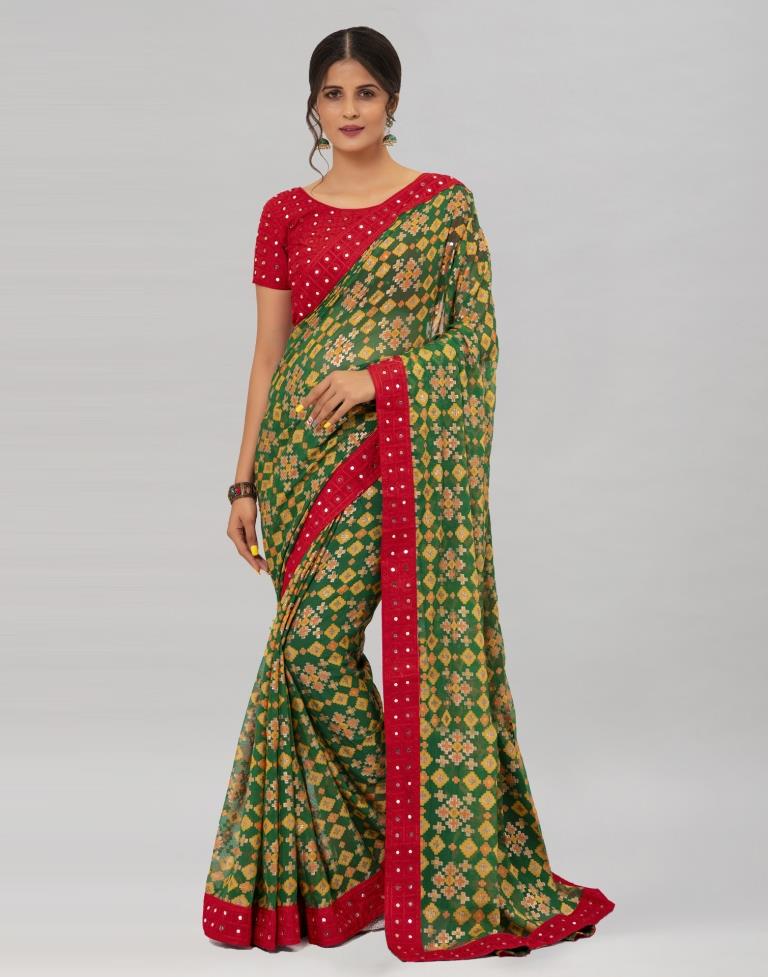 Green Coloured Brasso Embroidered Partywear Saree | Sudathi