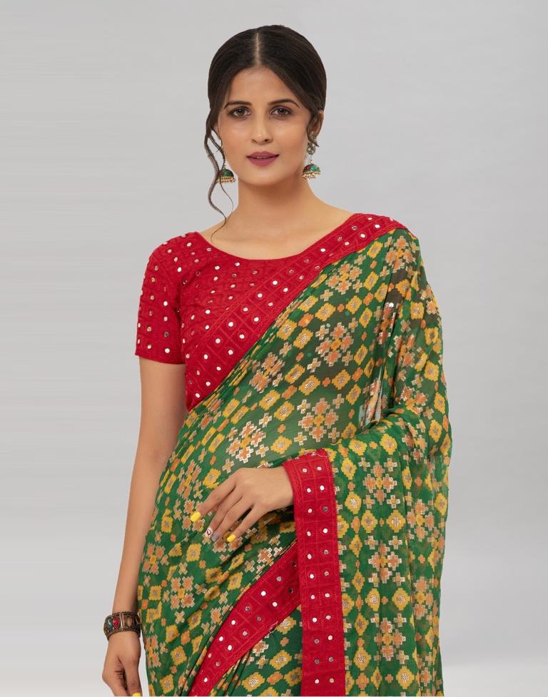 Green Coloured Brasso Embroidered Partywear Saree | Sudathi