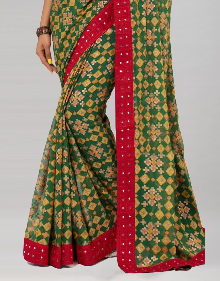 Green Coloured Brasso Embroidered Partywear Saree | Sudathi