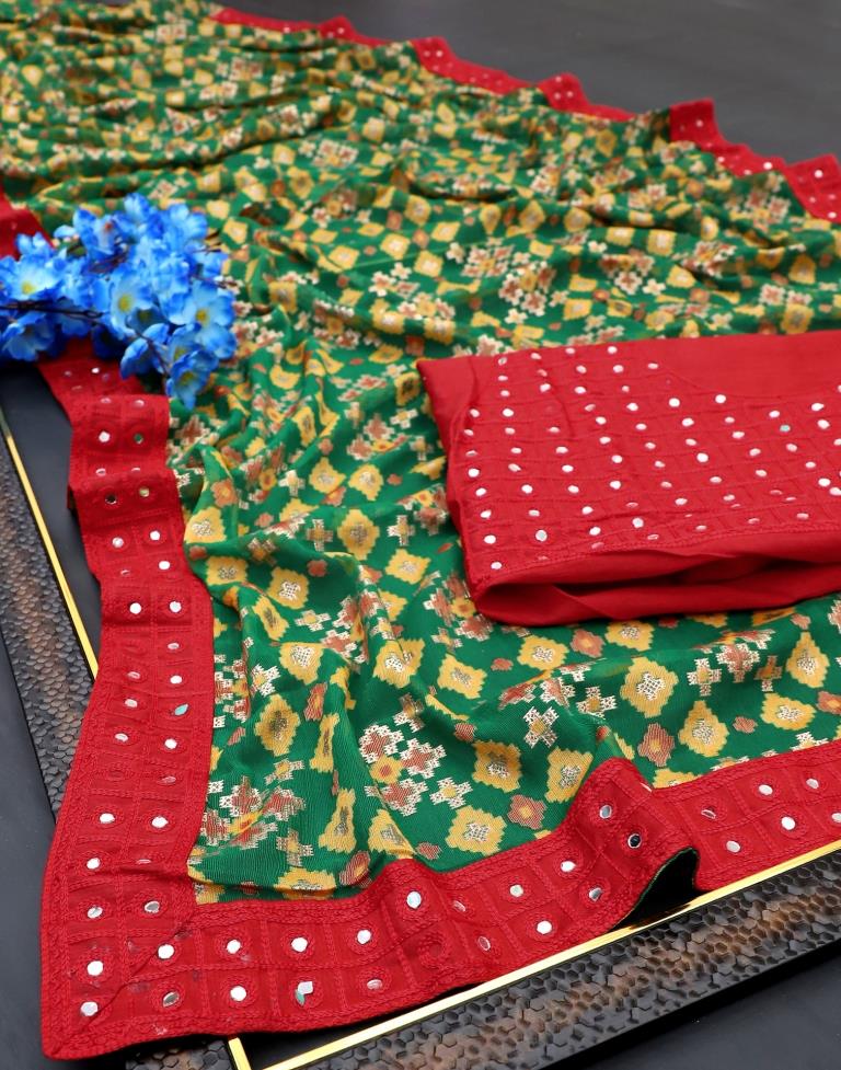 Green Coloured Brasso Embroidered Partywear Saree | Sudathi