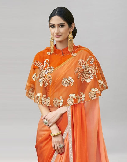 Orange Coloured Chiffon Plain Partywear saree | Sudathi