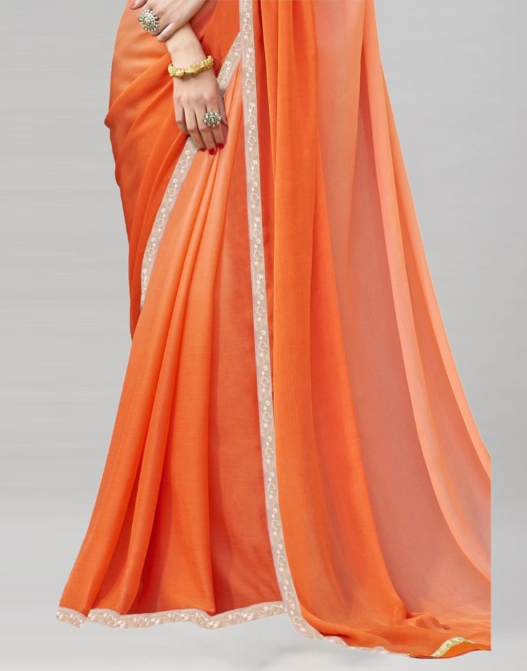 Orange Coloured Chiffon Plain Partywear saree | Sudathi