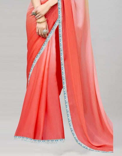 Coral Pink Coloured Chiffon Plain Partywear saree | Sudathi