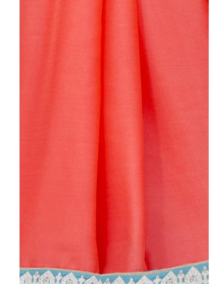 Coral Pink Coloured Chiffon Plain Partywear saree | Sudathi