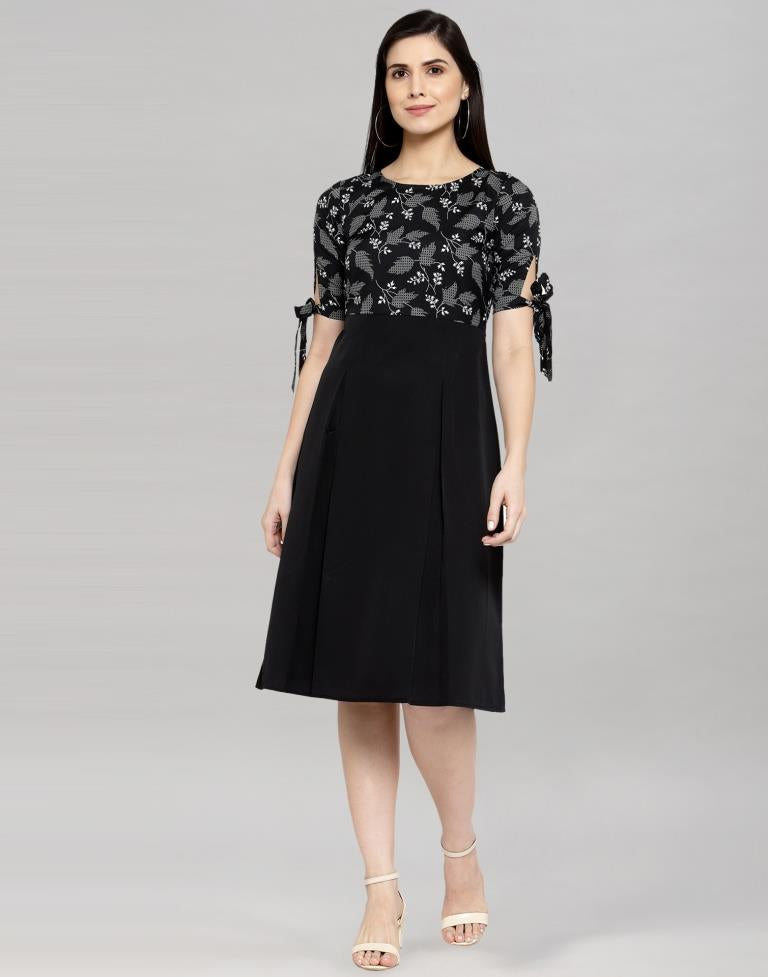 Black Coloured Crepe Printed Dress | Sudathi