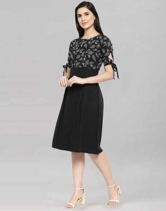 Black Coloured Crepe Printed Dress | Sudathi