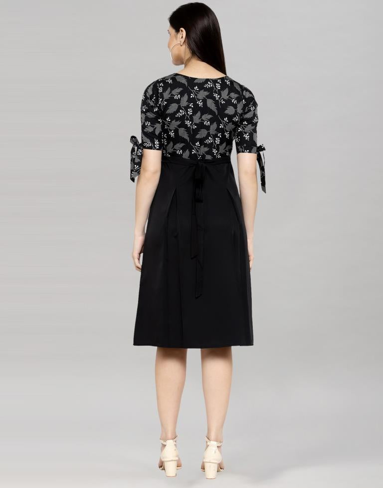 Black Coloured Crepe Printed Dress | Sudathi