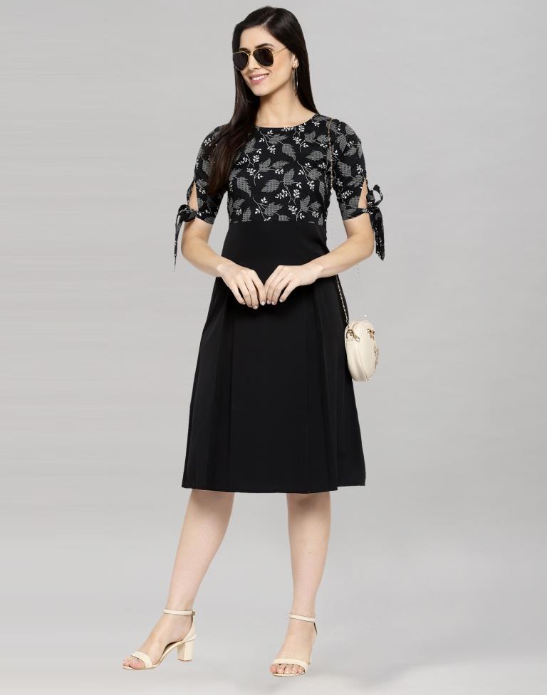 Black Coloured Crepe Printed Dress | Sudathi