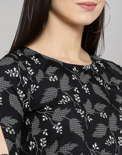 Black Coloured Crepe Printed Dress | Sudathi