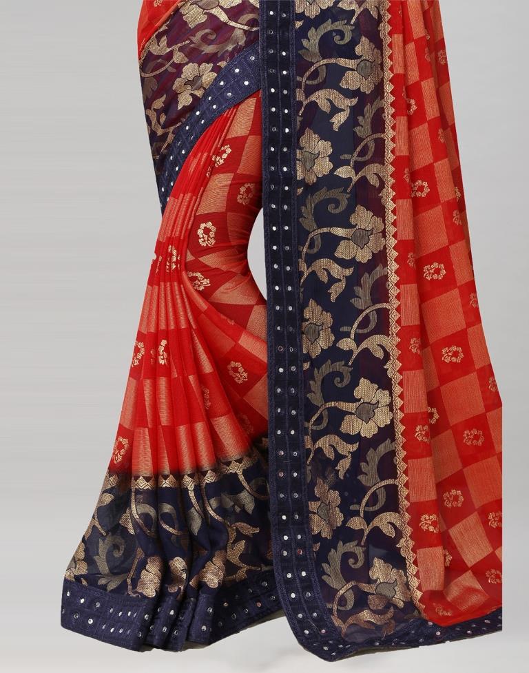 Red Coloured Brasso Embroidered Partywear saree | Sudathi