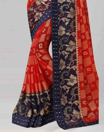 Red Coloured Brasso Embroidered Partywear saree | Sudathi
