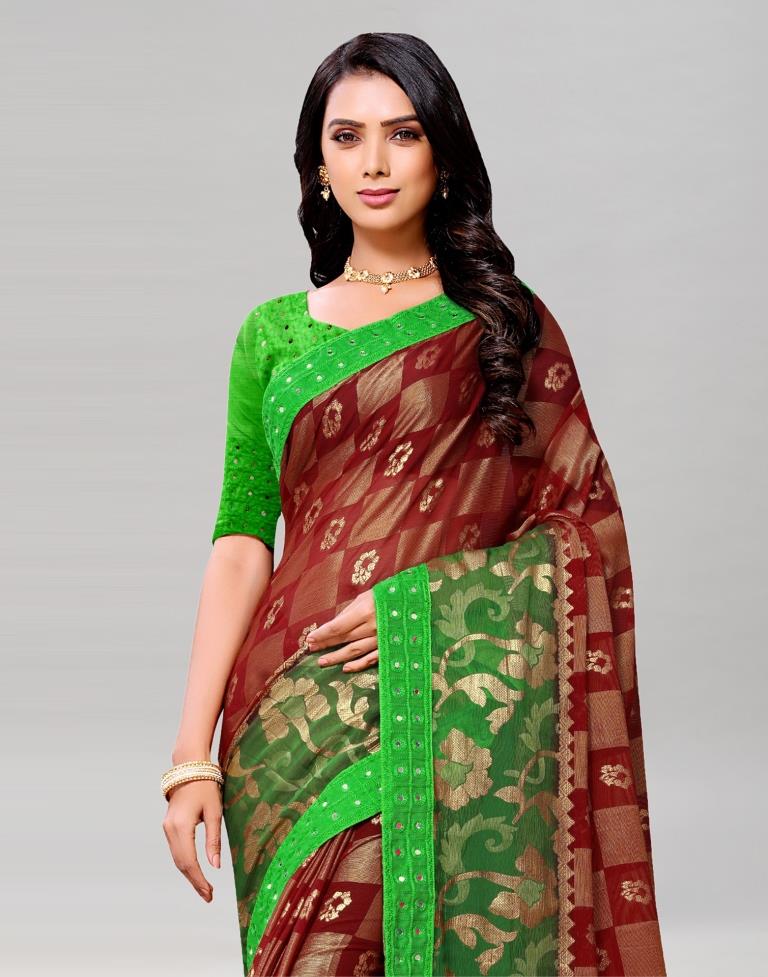 Maroon Coloured Brasso Embroidered Partywear saree | Sudathi