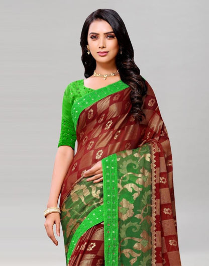 Maroon Coloured Brasso Embroidered Partywear saree | Sudathi