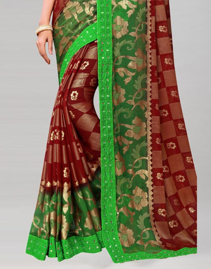 Maroon Coloured Brasso Embroidered Partywear saree | Sudathi