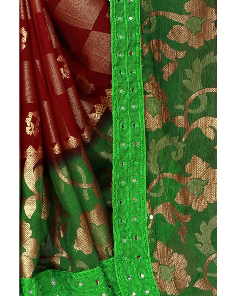 Maroon Coloured Brasso Embroidered Partywear saree | Sudathi