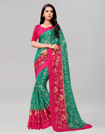 Pink Coloured Brasso Embroidered Partywear saree | Sudathi