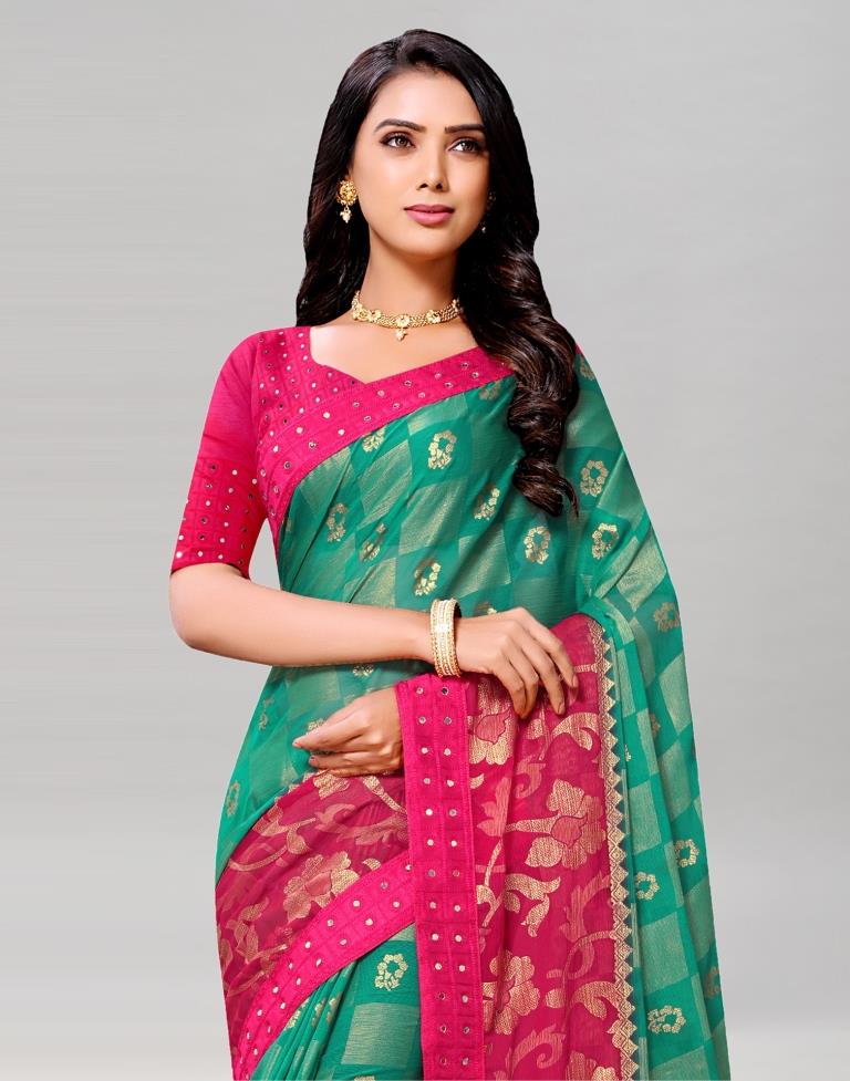 Pink Coloured Brasso Embroidered Partywear saree | Sudathi