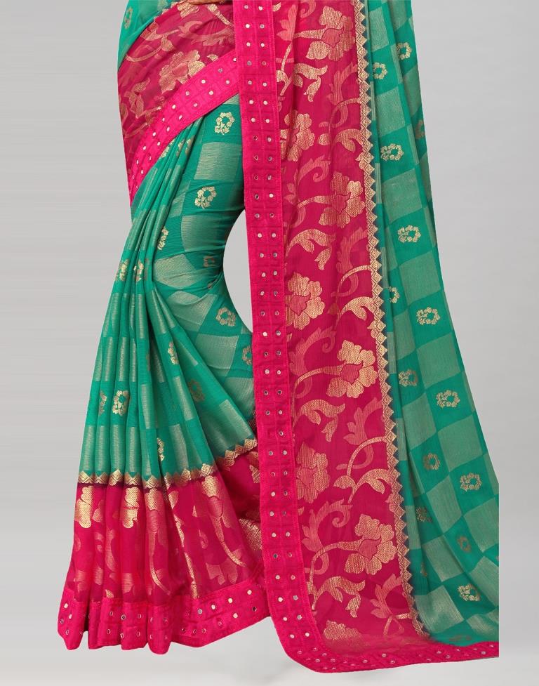 Pink Coloured Brasso Embroidered Partywear saree | Sudathi