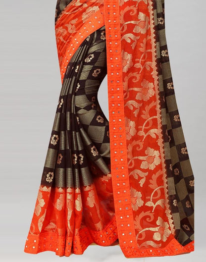 Orange Coloured Brasso Embroidered Partywear saree | Sudathi