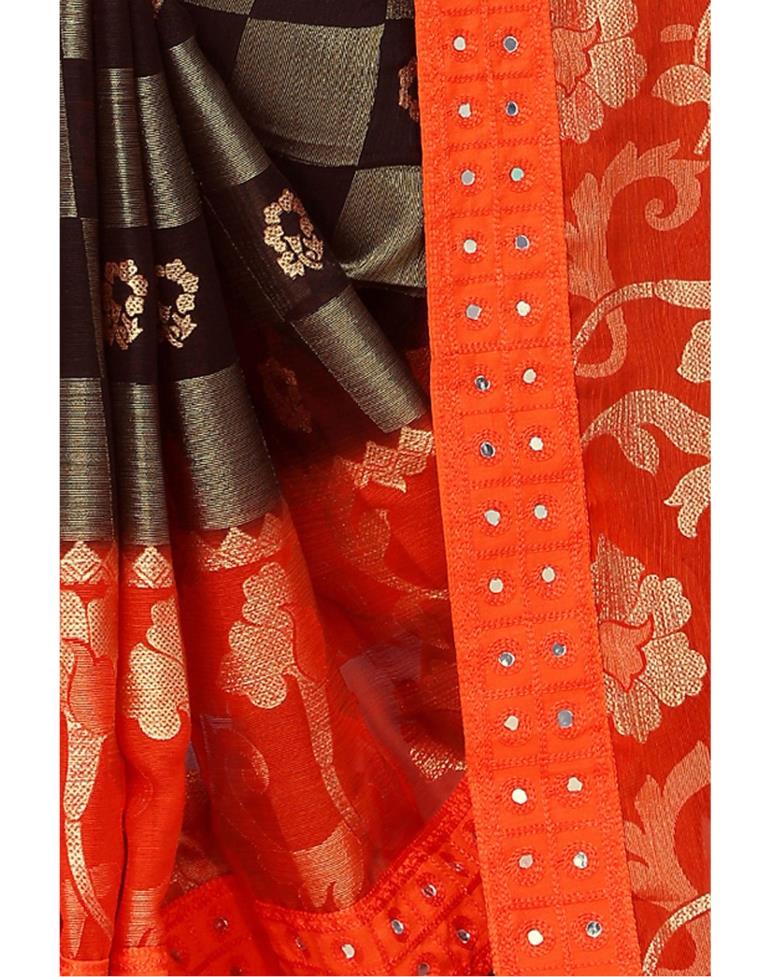 Orange Coloured Brasso Embroidered Partywear saree | Sudathi