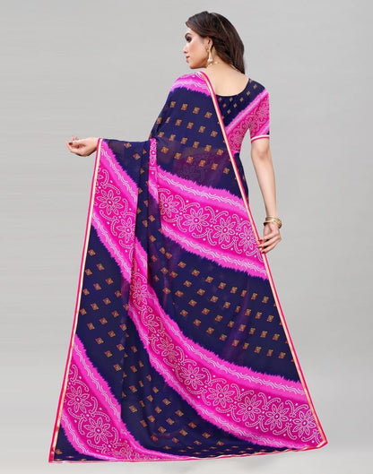 Pink And Navy Blue Coloured Georgette Bandhani Printed Saree | Sudathi