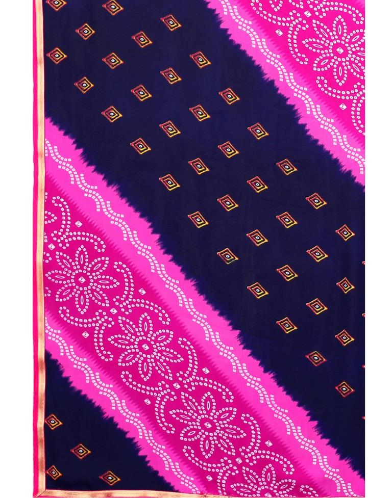 Pink And Navy Blue Coloured Georgette Bandhani Printed Saree | Sudathi