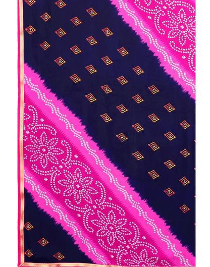 Pink And Navy Blue Coloured Georgette Bandhani Printed Saree | Sudathi