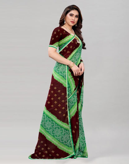 Green And Brown Coloured Georgette Bandhani Printed Saree | Sudathi