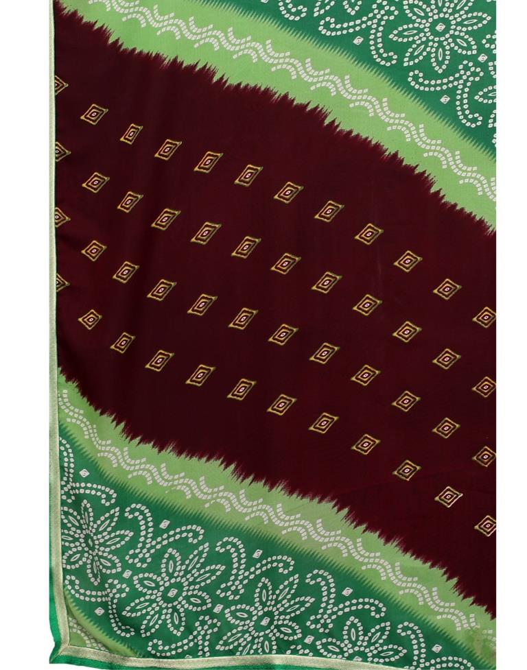 Green And Brown Coloured Georgette Bandhani Printed Saree | Sudathi