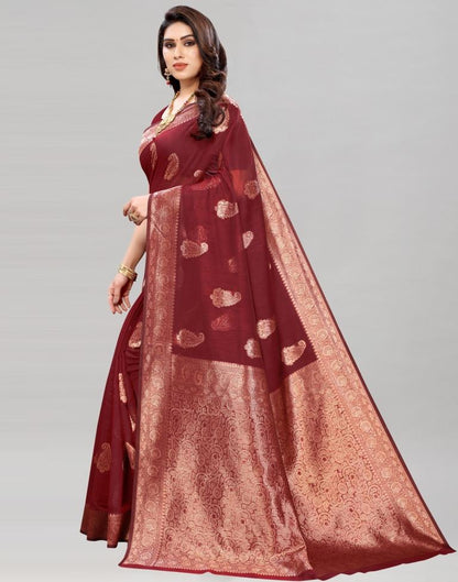 Maroon Coloured Poly Cotton Jacquard Saree | Sudathi
