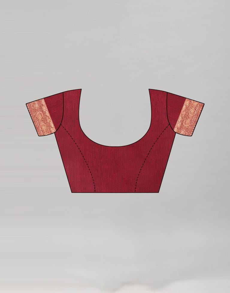 Maroon Coloured Poly Cotton Jacquard Saree | Sudathi