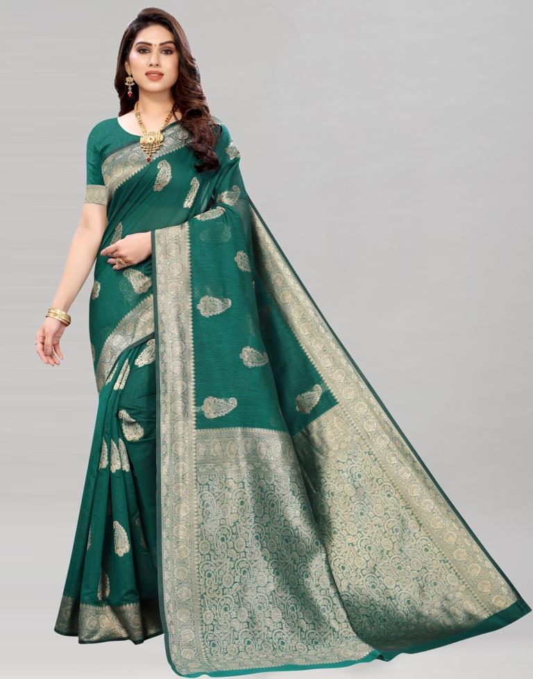 Rama Green Coloured Poly Cotton Jacquard Saree | Sudathi