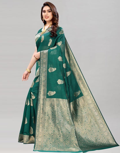 Rama Green Coloured Poly Cotton Jacquard Saree | Sudathi